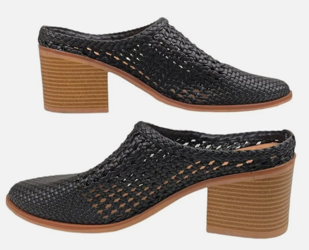 Time and Tru Women's Black Woven Heeled Mules Memory Foam Slip On Size 9 NEW